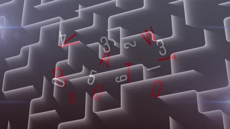 animación de números que cambian sobre un laberinto abstracto