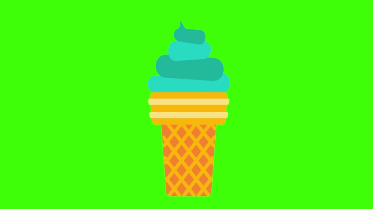 icono de helado azul apareciendo en la pantalla verde