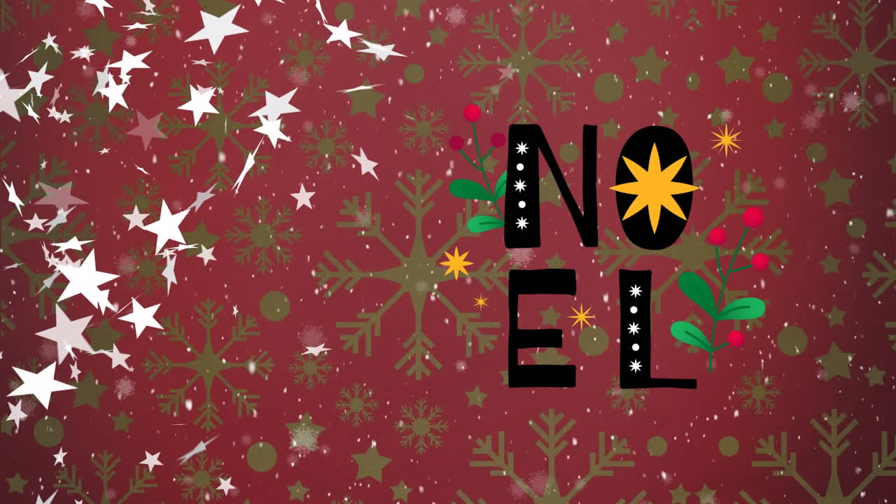 animación de noel sobre las estrellas en fondo rojo