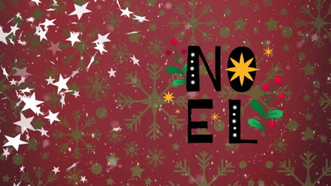 animación de noel sobre las estrellas en fondo rojo