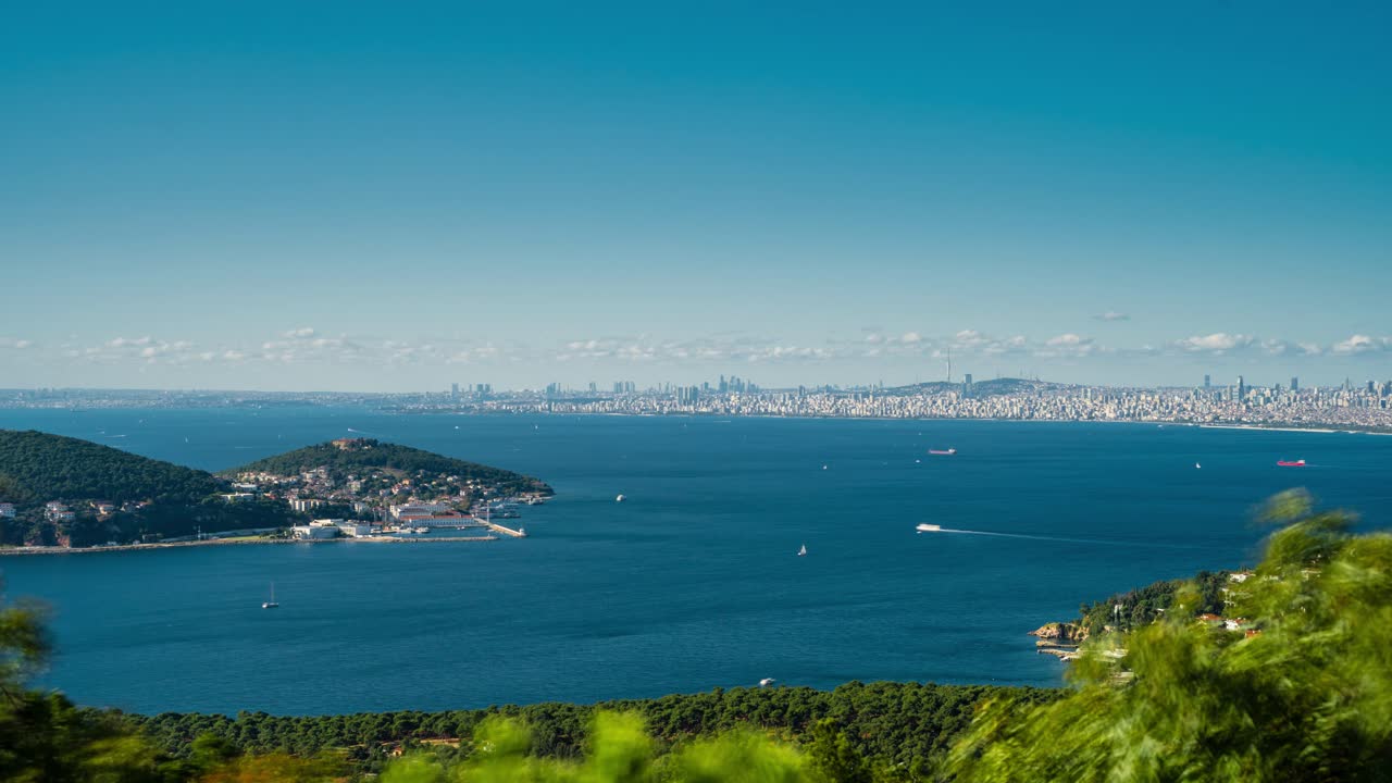 Timelapse video of Heybeliada Island located in the Marmara Sea, with Istanbul in the background