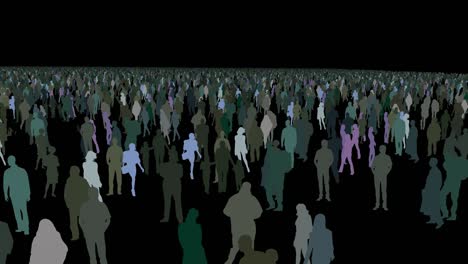 cámara lenta acercarse de la multitud de personas grandes en el fondo negro aislado personas en el fondo de la niebla - animación