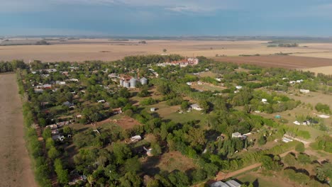 Aerial-view,-small-town-in-Argentina,-high-angle,-descending-shot