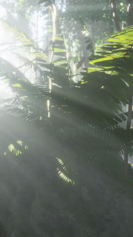 rayos de sol en una jungla de niebla