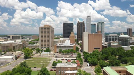 Birmingham,-Alabama-skyline-with-drone-video-moving-sideways