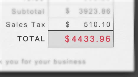 static animation of a growing invoice total in dollars with sales tax