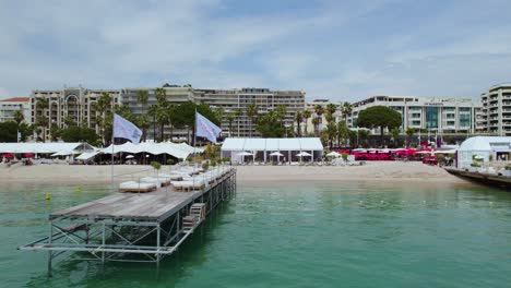 mediterranean beach coastline of cannes, south of france - aerial with copy space in blue sky