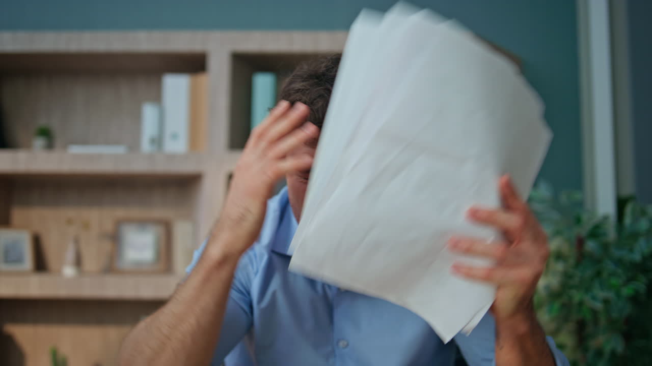 Dissatisfied man shouting call online closeup. Pov view nervous boss talking web