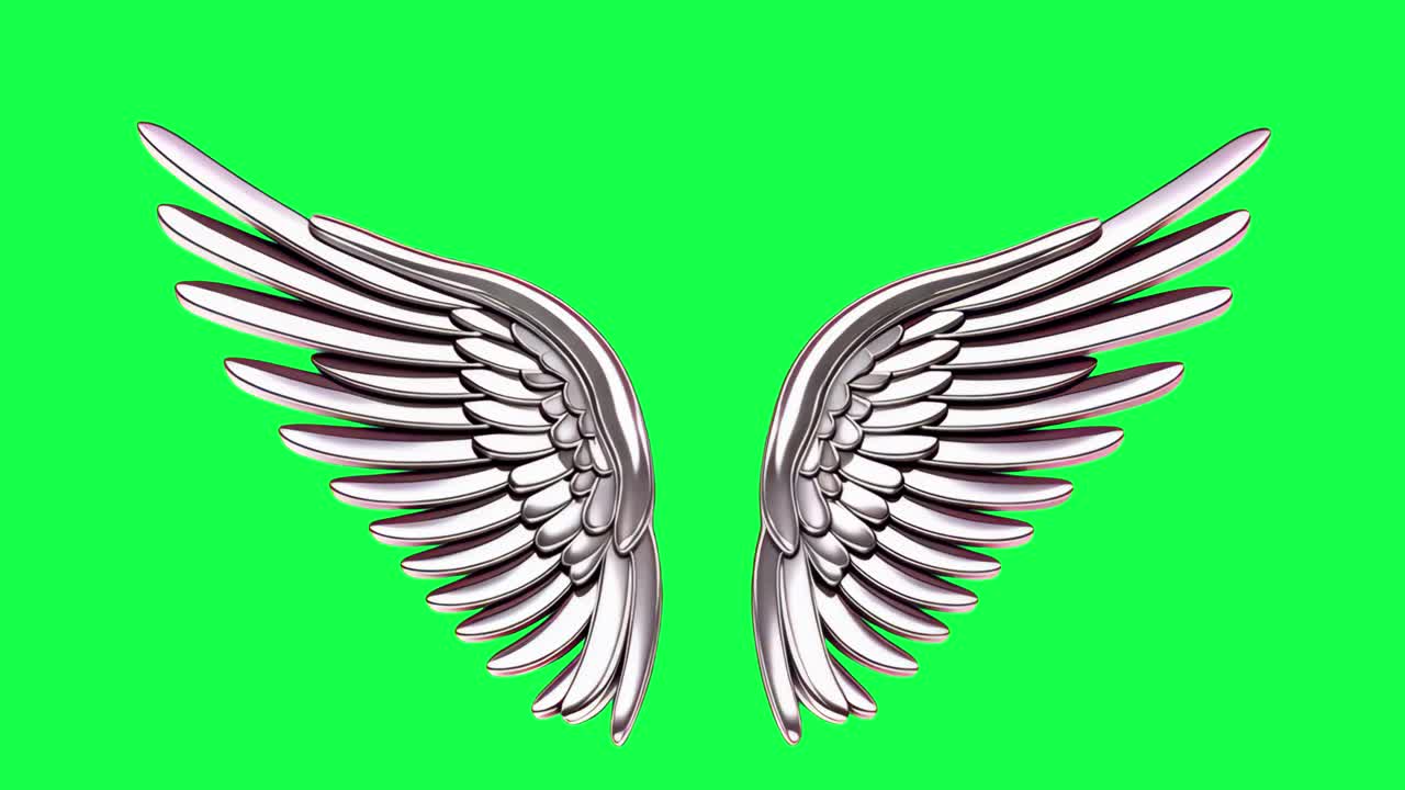Silver wings animation, transparent 4K video, green screen