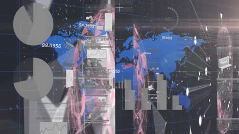 Animación-Del-Procesamiento-De-Datos-Sobre-El-Mapa-Mundial-Sobre-Fondo-Negro