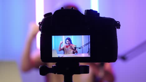 Display Camera Of Asian Man Playing Video Game With Mobile Phone Then Celebrating While Live Stream