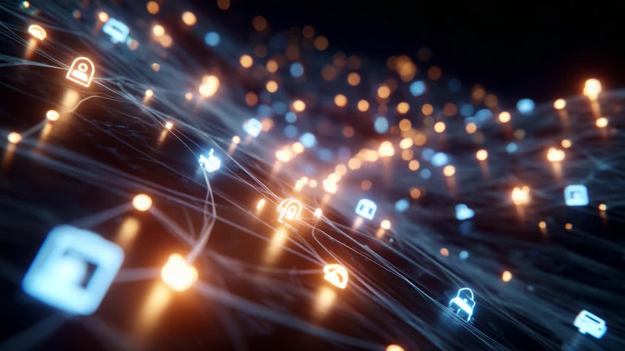 A Vibrant Network of Digital Connections: Exploring Security Symbols and Light Patterns in Modern Technology through Vivid Visualization of Data Flow Representations
