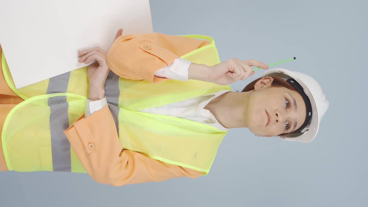 건설을 지켜보는 엔지니어의 수직 비디오는 사려 깊습니다.