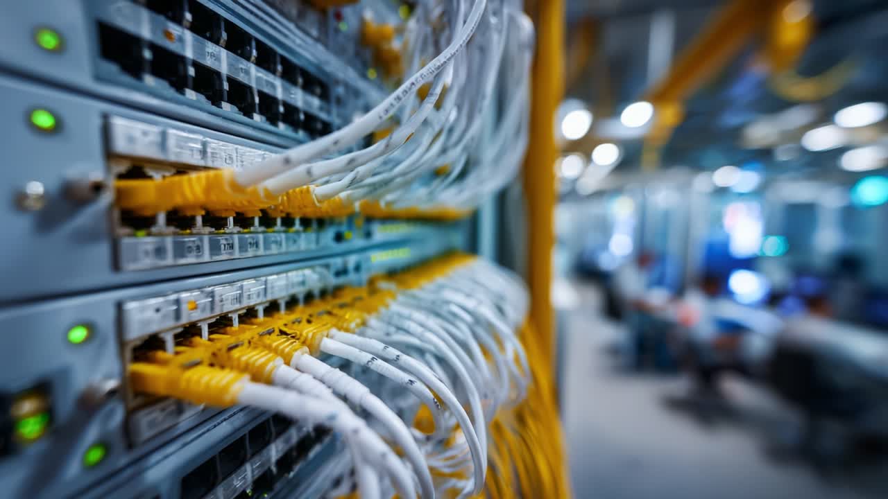 Connecting Digital Networks: A Close-Up View of Network Equipment and Cables Displaying Data Connectivity in a Modern Technology Environment