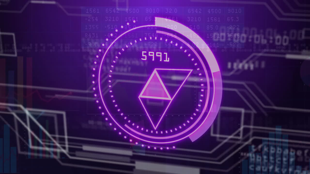 Digital currency value animation over futuristic financial data background