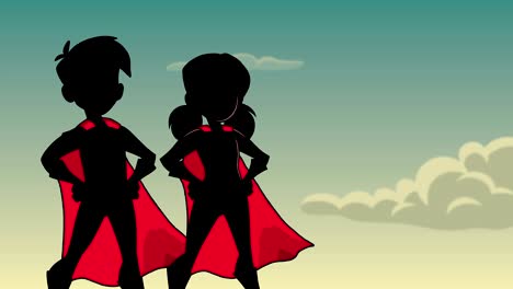 super kids sky silhouette