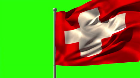 swiss national flag waving on flagpole