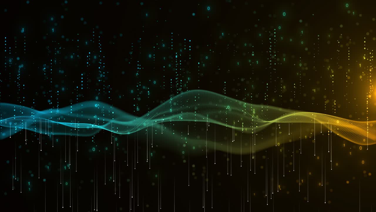 Digital blue flowing soft light and bokeh background dots and lines big data visualization network