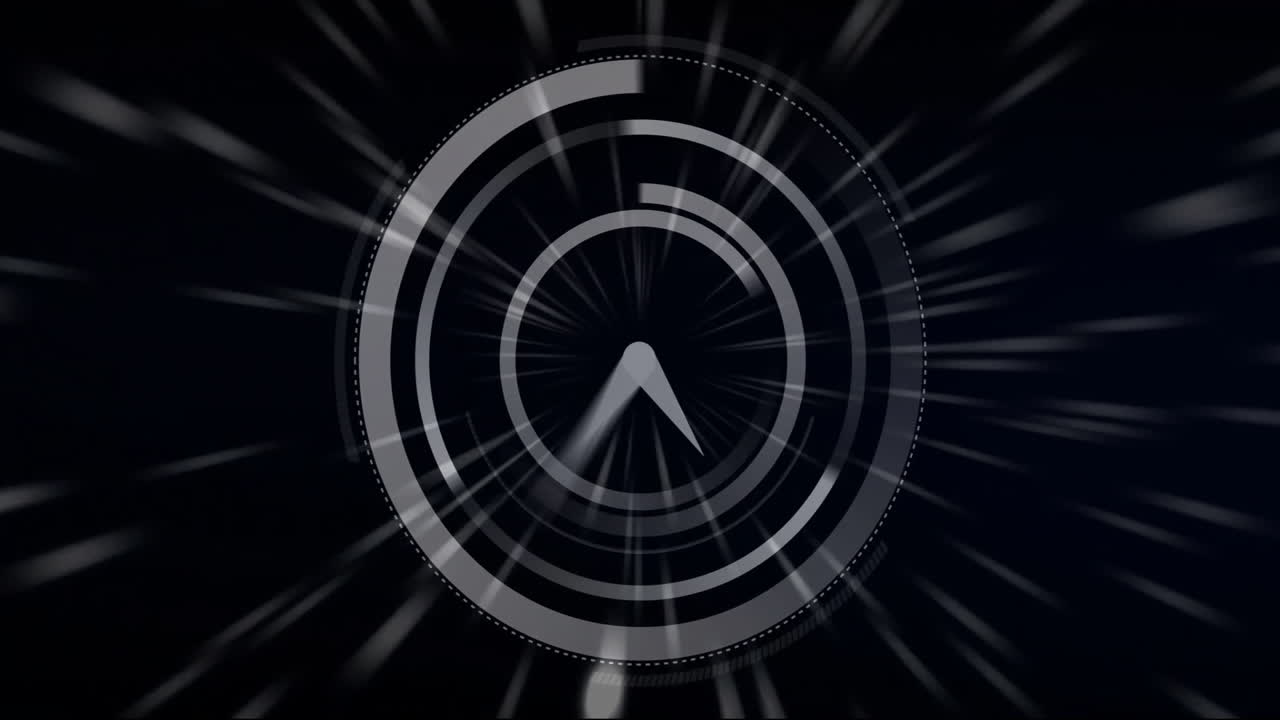 검은색 배경에 빛의 흔적 위에 움직이는 시계의 애니메이션