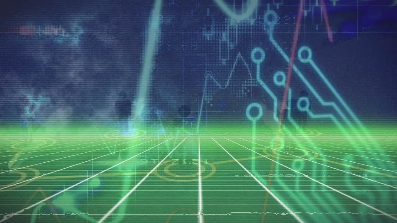 디지털 데이터 처리 및 디지털 인터페이스의 어두운 배경에 대한 애니메이션