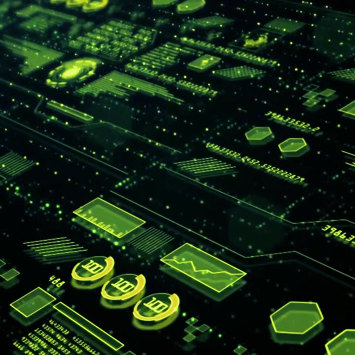 Sfondo Astratto di Tecnologia Digitale con Dati Verdi Luminosi e Circuiti