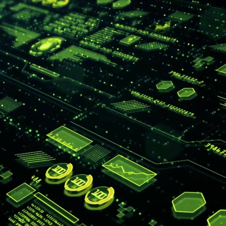 Sfondo Astratto di Tecnologia Digitale con Dati Verdi Luminosi e Circuiti