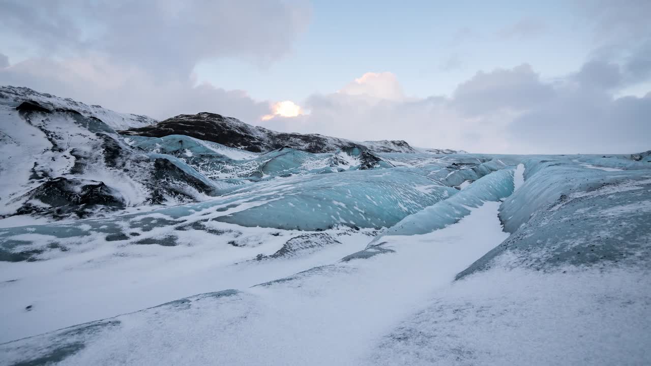Clouds rolling over glacier timelapse in Iceland.