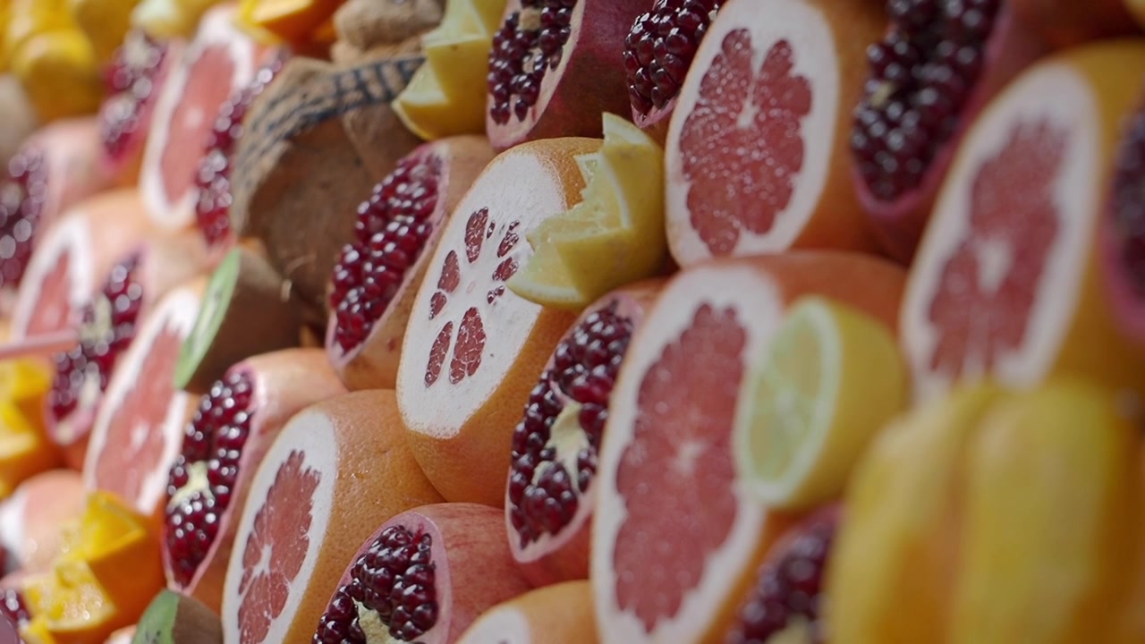 Fresh Sliced Grapefruit and Pomegranate Display