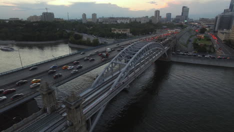 a transport bridge over a city river