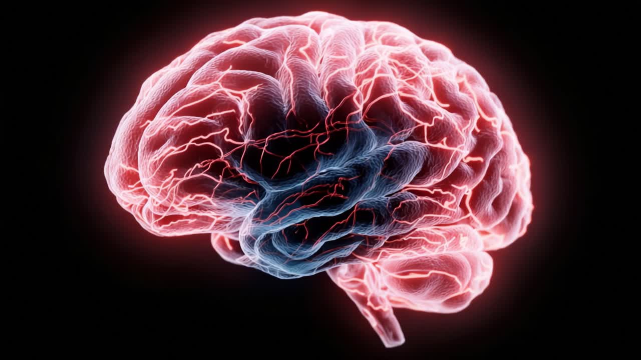 High-Resolution Visualization of a Human Brain Exhibiting Neuroelectric Activity with Luminous Neural Pathways and Vivid Blood Vessel Representation