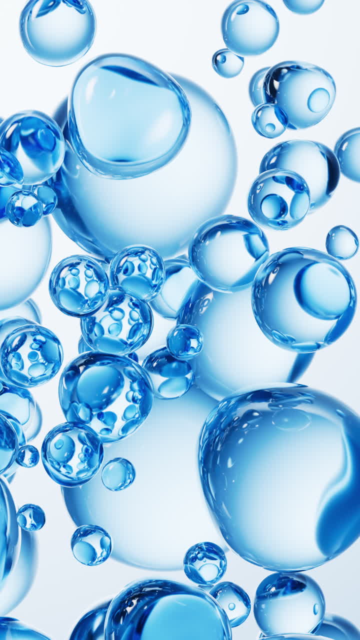 투명한 파란 액체 거품 배경, 3d 렌더링