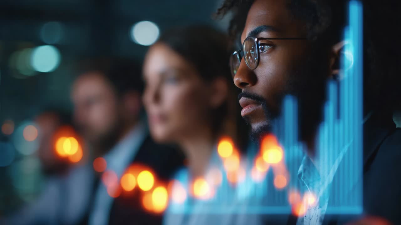 Focused Business Professionals Analyzing Data Trends: A Close-Up on a Diverse Team Making Strategic Decisions with Graphical Data Visualizations in a Modern Office Environment
