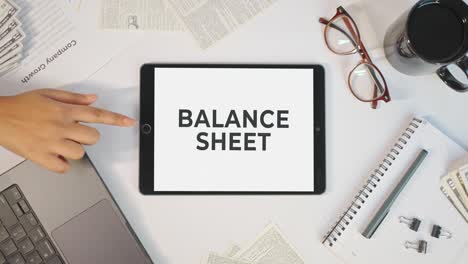 balance sheet displaying on a tablet screen