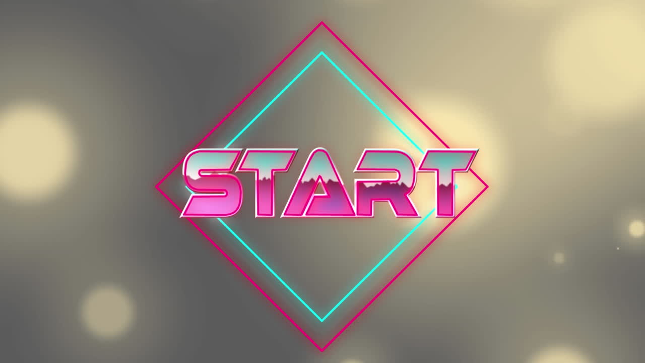 animación del texto de inicio sobre formas geométricas móviles y puntos de luces