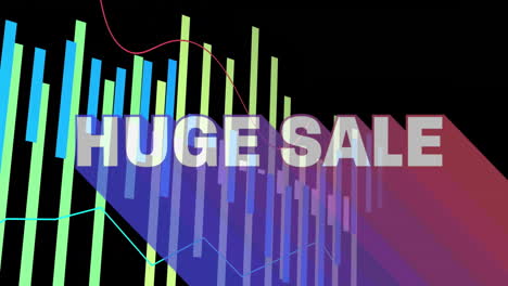 animation of huge sale text with colorful graphs and charts on black background