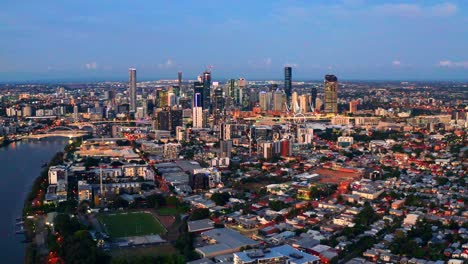 towering skyscrapers and panoramic riverside suburb of toowong in the city of brisbane, queensland, australia