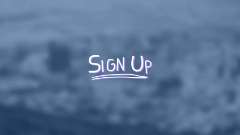 animation of sign up text over out of focus cityscape