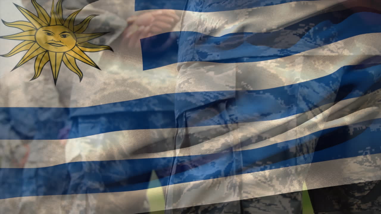 다양한 남성 군인 위에 우루과이의  ⁇ 발의 애니메이션