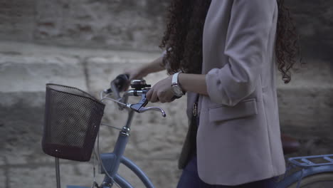 woman riding a bike in the city