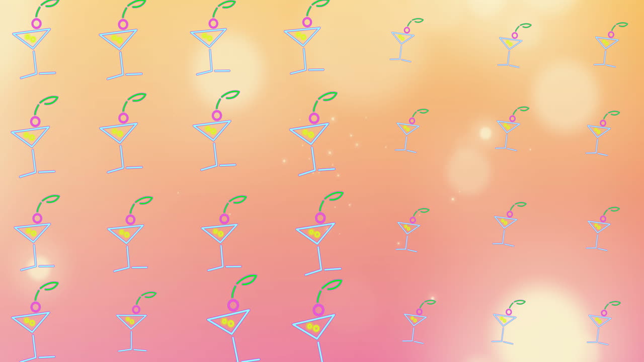 빛나는  ⁇ 은 배경 위에서 반복되는  ⁇ 테일 컵의 애니메이션