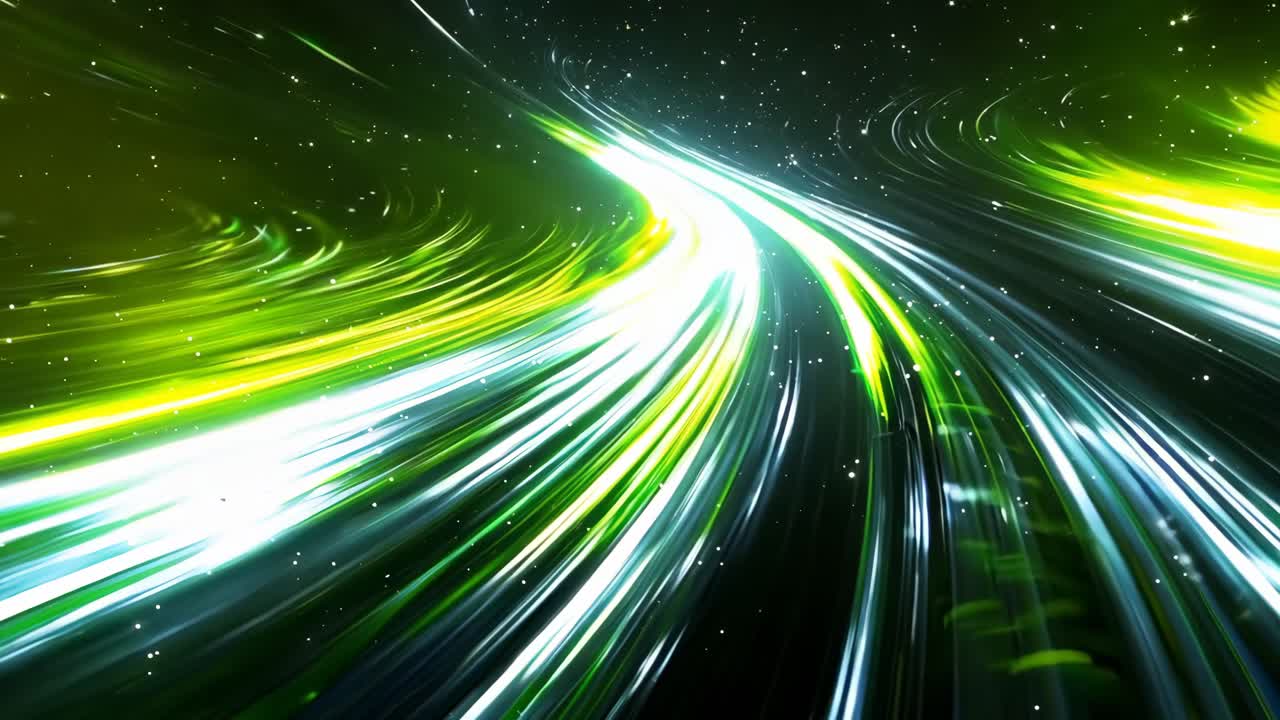 A green and white line that is curved and has a yellow stripe. The line is moving and he is in motion