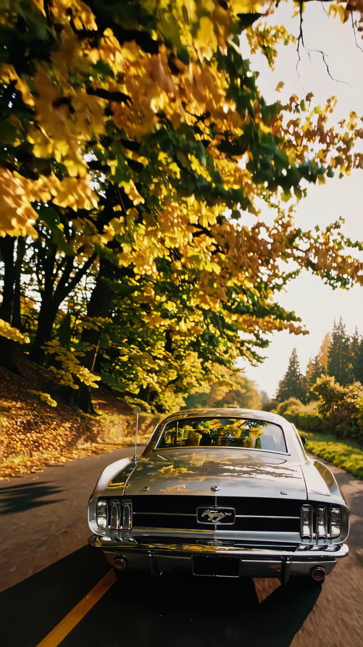 Classic Mustang on a Fall Road