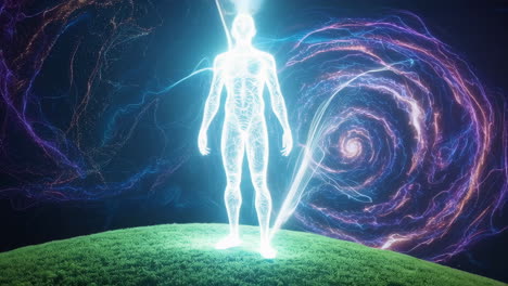 spiritual energy figure on a hilltop
