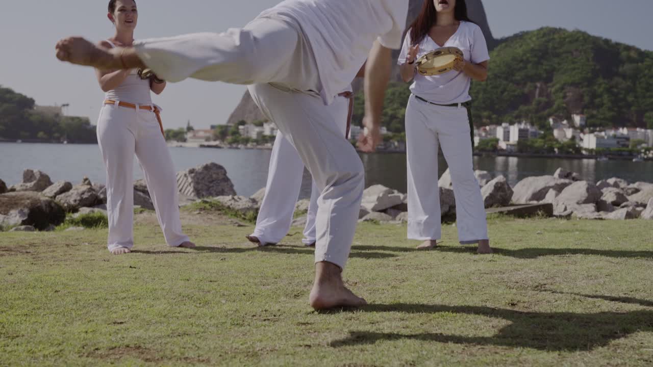Group Practicing Capoeira Outdoors in Rio de Janeiro