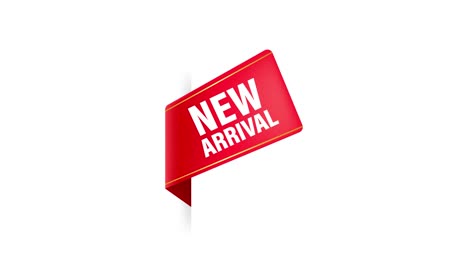 nuova arrivata etichetta rossa su sfondo bianco. nuova collezione. motion graphics.