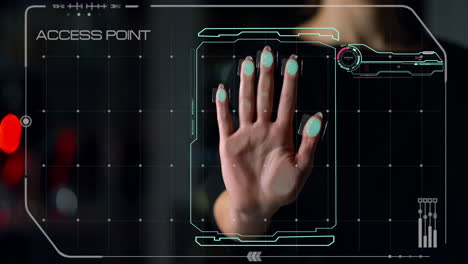 Biometrische-Zugangsanwendung,-Hackerangriff-Verweigern,-Person-Identifizieren,-Handfläche,-Nahaufnahme