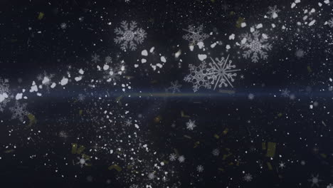 animation of confetti and snowflakes over black background