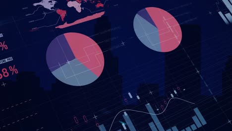 Animation-of-data-processing-and-diagrams-over-city