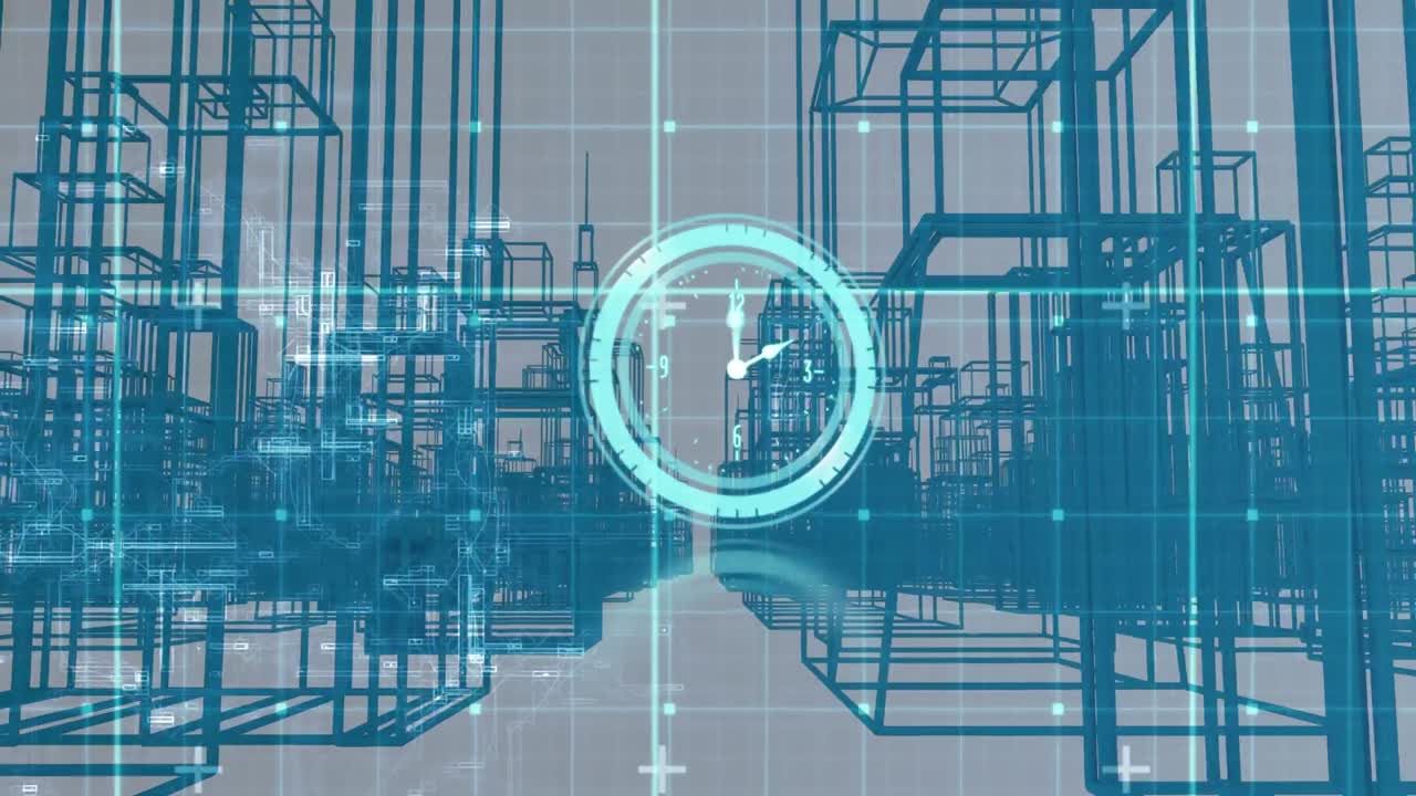 Animation af bevægeligt ur over metaverse-by