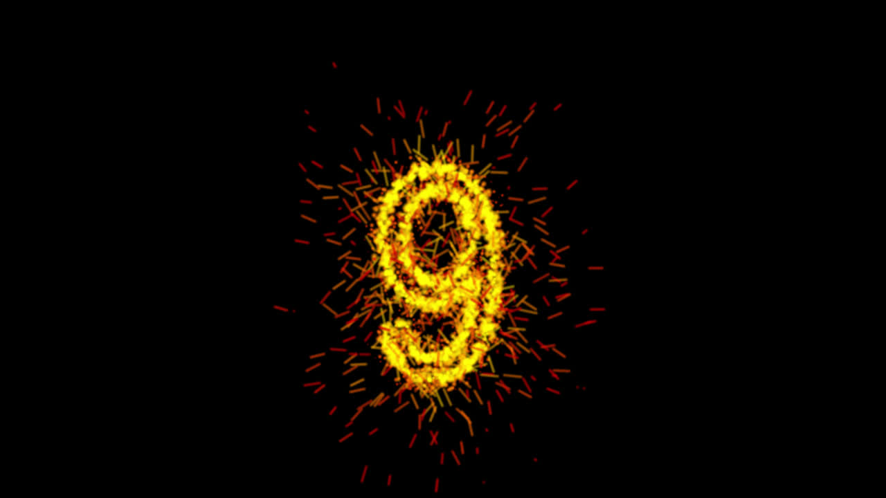 Yellow particle number nine animation on transparent background